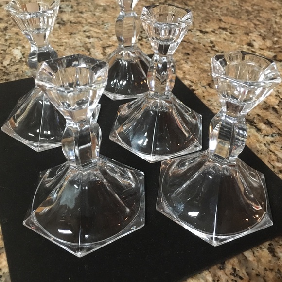 Set of 5 clear crystal candle stick holders taper candle holders - Picture 4 of 7
